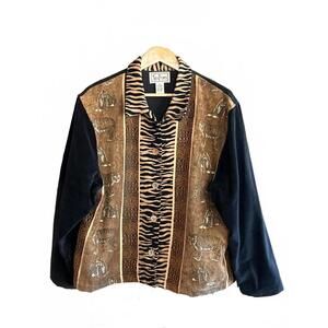 VIntage Tantrums Womens Jacket XL Brown Animal Print Button Up Bohochic